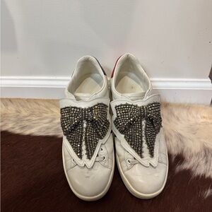 Gucci crystal ribbon/bow leather sneakers